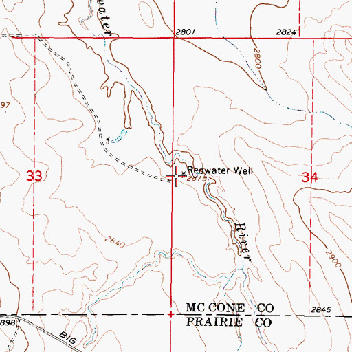Topographic Map of Redwater Well, MT