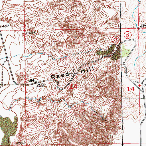 Topographic Map of Reed Hill, MT