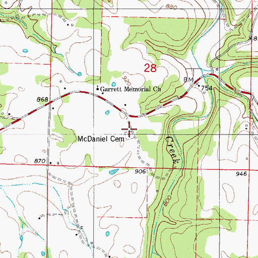 Topographic Map of McDaniel Cemetery, AR