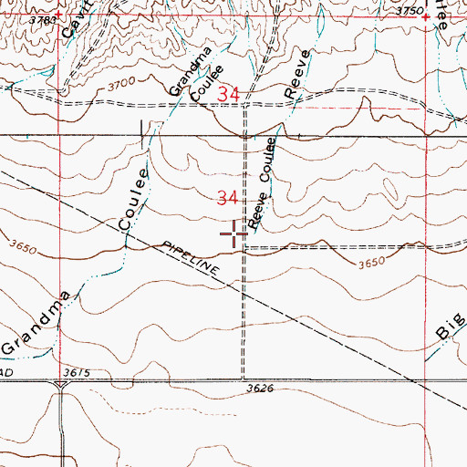 Topographic Map of Reeve Coulee, MT
