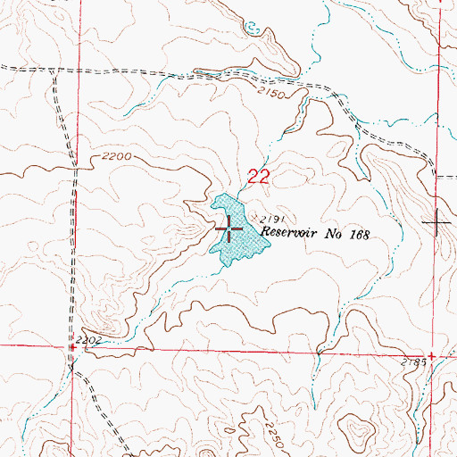 Topographic Map of Reservoir Number One Hundred Sixty-eight, MT