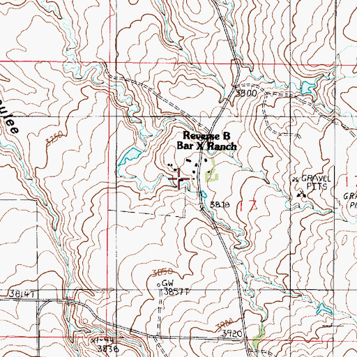 Topographic Map of Reverse B Bar X Ranch, MT