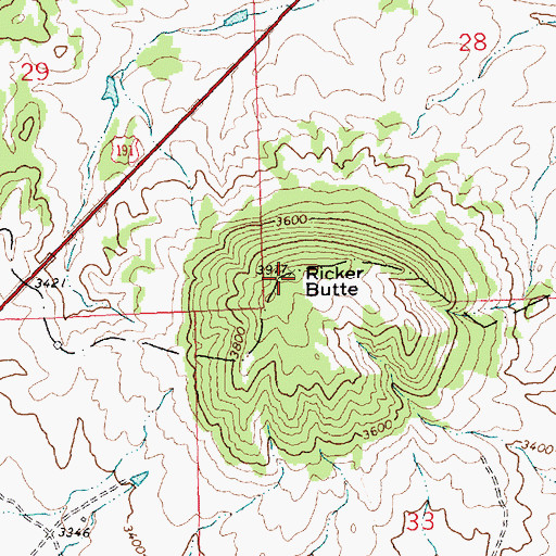 Topographic Map of Ricker Butte, MT
