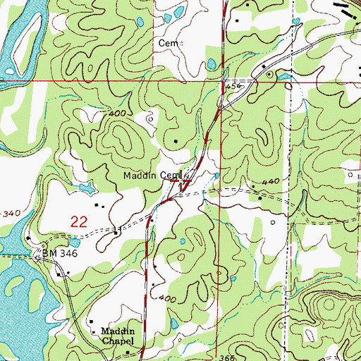 Topographic Map of Maddin Cemetery, AR