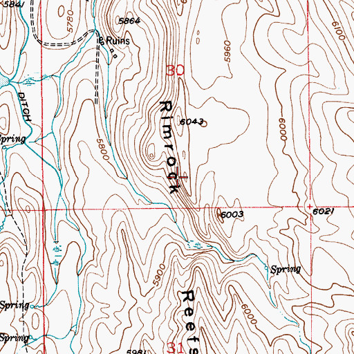 Topographic Map of Rimrock Reefs, MT