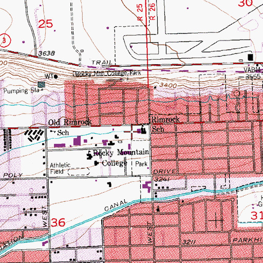 Topographic Map of Rimrock School, MT