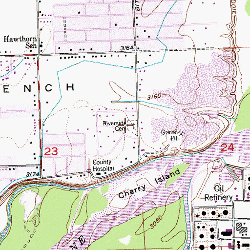 Topographic Map of Riverside Cemetery, MT