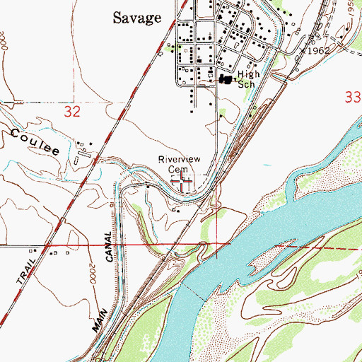 Topographic Map of Riverview Cemetery, MT