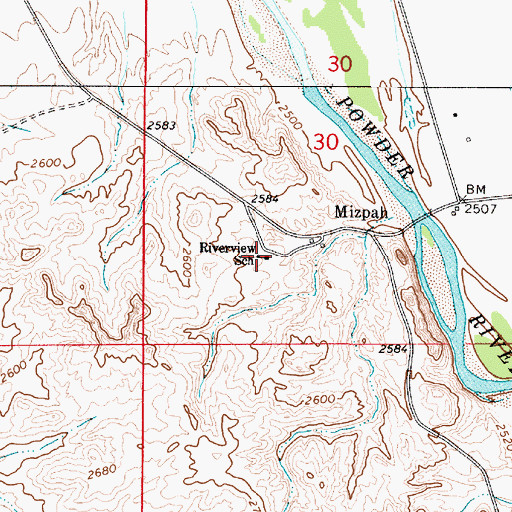 Topographic Map of Riverview School, MT