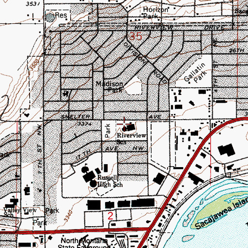 Topographic Map of Riverview School, MT