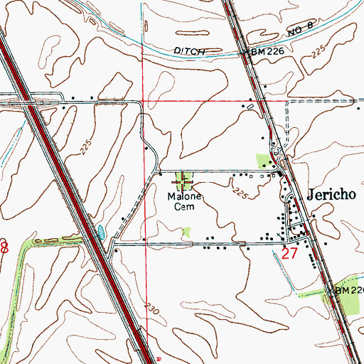 Topographic Map of Malone Cemetery, AR