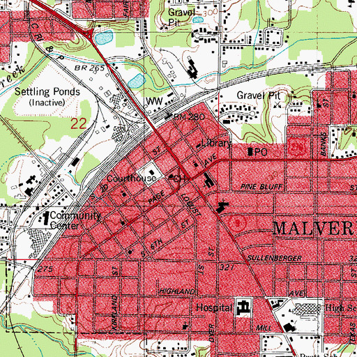 Topographic Map of Malvern, AR