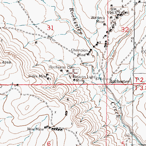 Topographic Map of Rochester Cemetery, MT