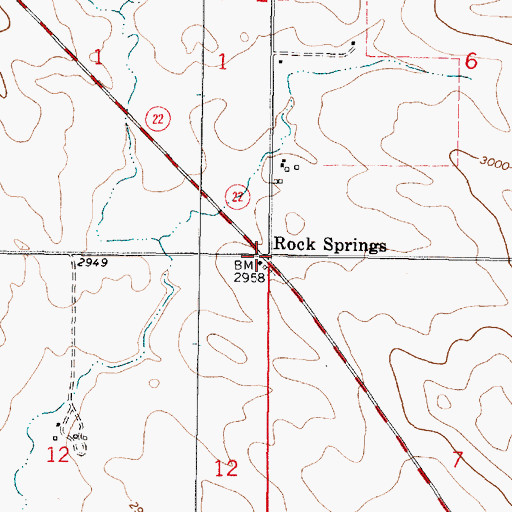 Topographic Map of Rock Springs, MT