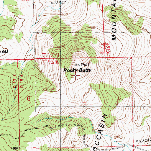 Topographic Map of Rocky Butte, MT