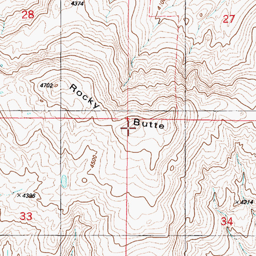 Topographic Map of Rocky Butte, MT