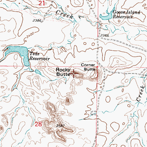 Topographic Map of Rocky Butte, MT