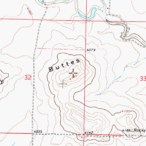 Topographic Map of Rocky Buttes, MT