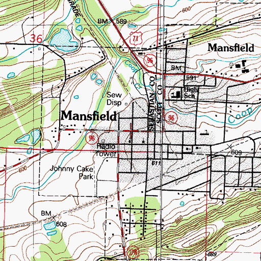 Topographic Map of Mansfield, AR