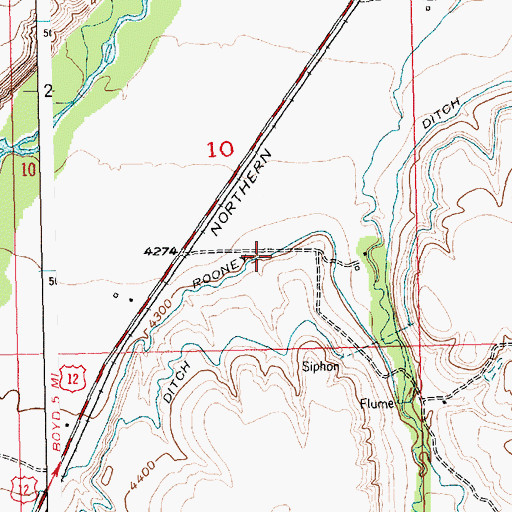 Topographic Map of Rooney Ditch, MT