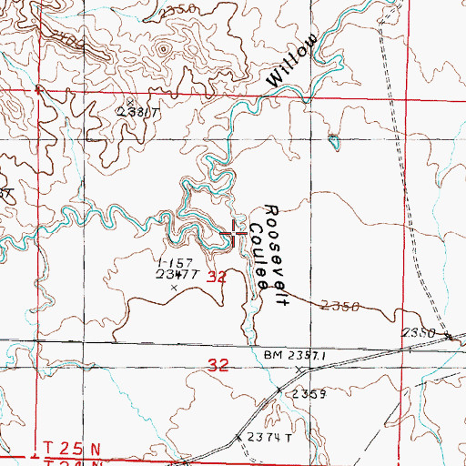 Topographic Map of Roosevelt Coulee, MT