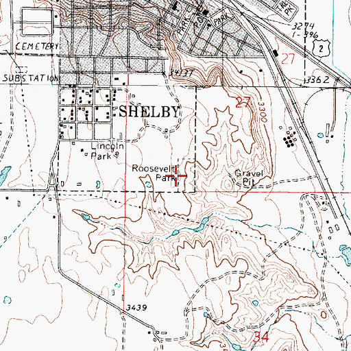 Topographic Map of Roosevelt Park, MT