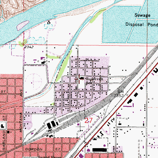 Topographic Map of Roosevelt School, MT