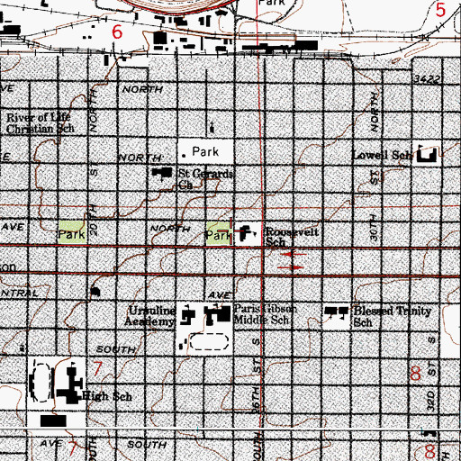 Topographic Map of Roosevelt School, MT