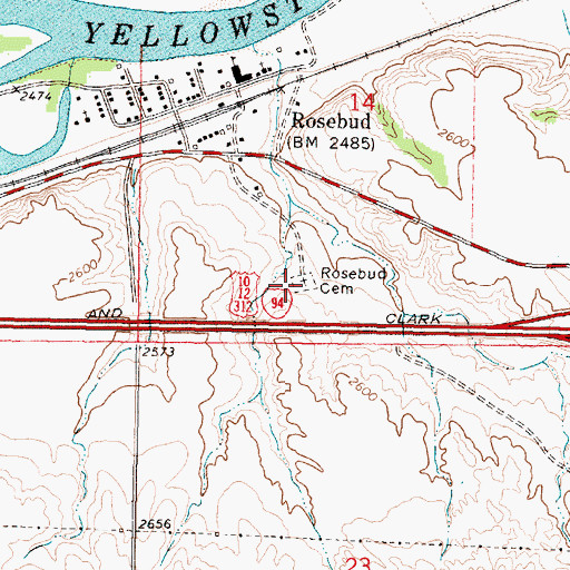 Topographic Map of Rosebud Cemetery, MT