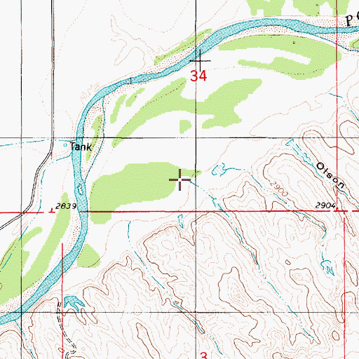 Topographic Map of Rough Creek, MT