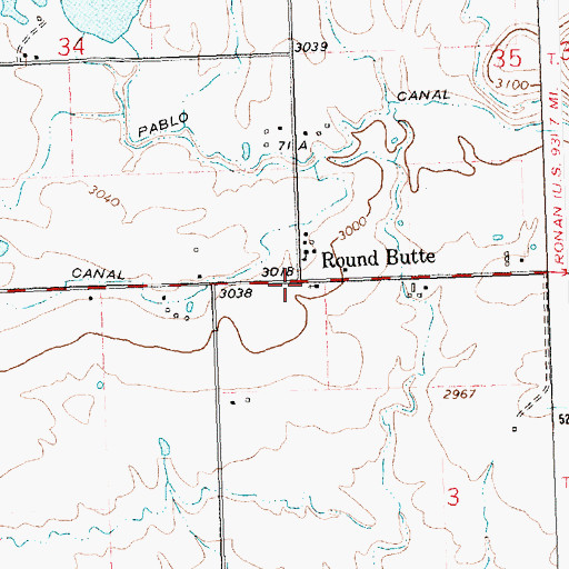 Topographic Map of Round Butte, MT