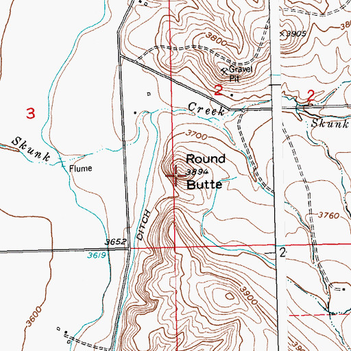 Topographic Map of Round Butte, MT