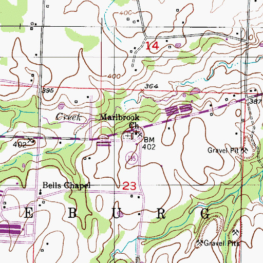 Topographic Map of Marlbrook Baptist Church, AR