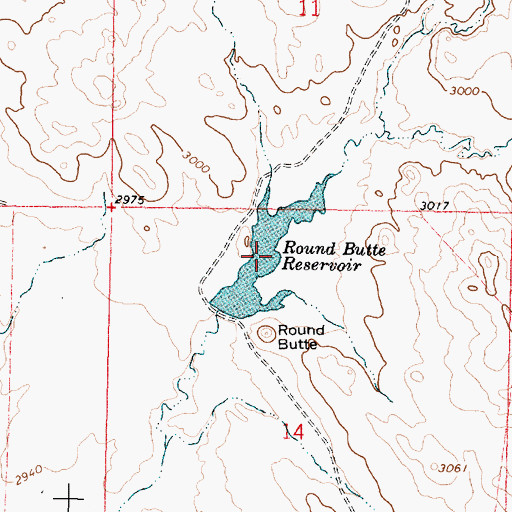 Topographic Map of Round Butte Reservoir, MT