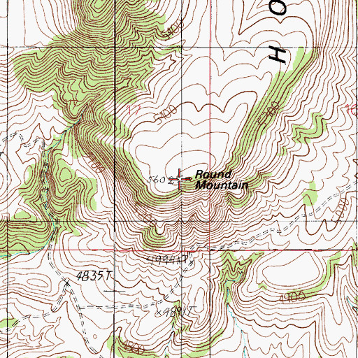 Topographic Map of Round Mountain, MT