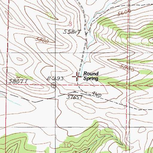 Topographic Map of Round Spring, MT