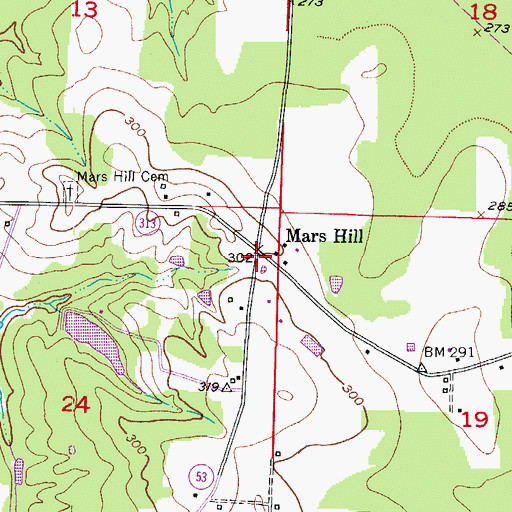 Topographic Map of Mars Hill, AR