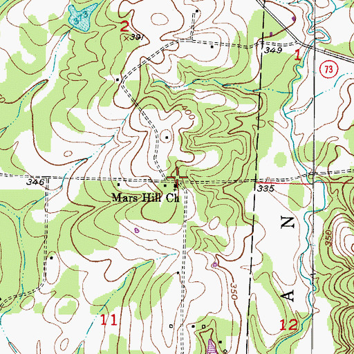 Topographic Map of Mars Hill Church, AR