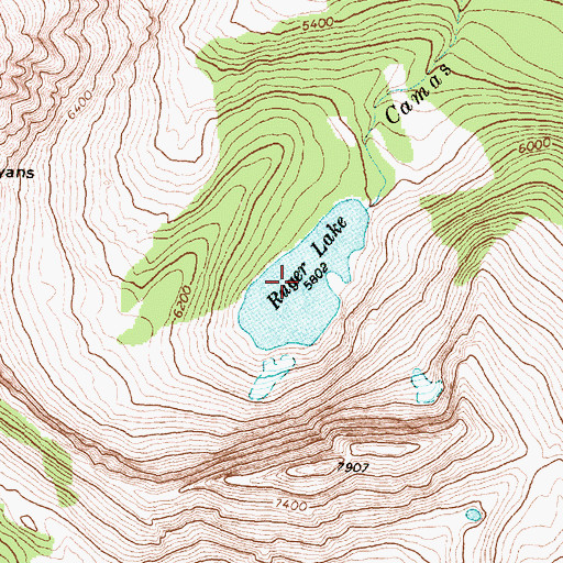 Topographic Map of Ruger Lake, MT