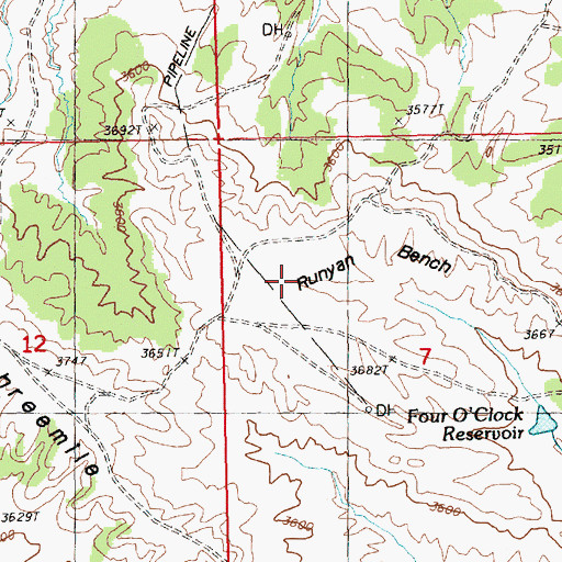 Topographic Map of Runyan Bench, MT