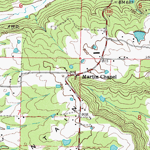 Topographic Map of Martin Chapel Assembly of God Church, AR