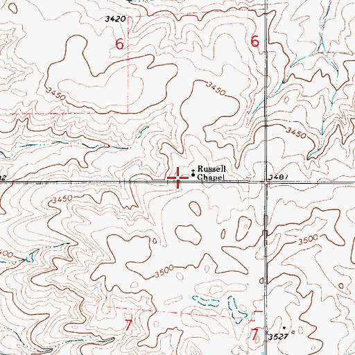 Topographic Map of Russell Chapel, MT