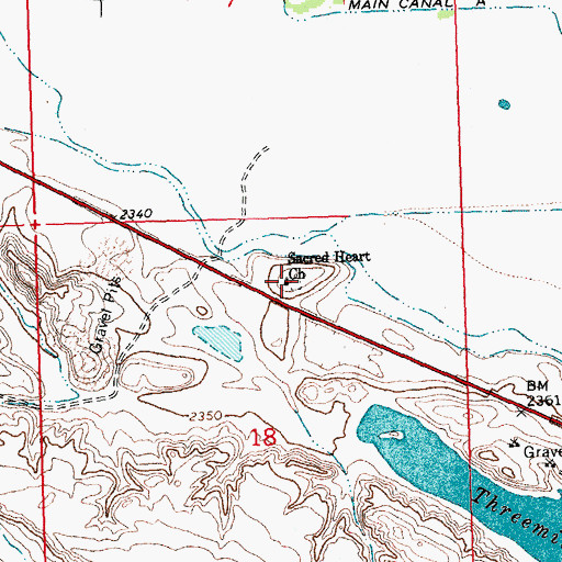 Topographic Map of Sacred Heart Church, MT