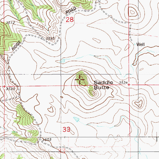 Topographic Map of Saddle Butte, MT