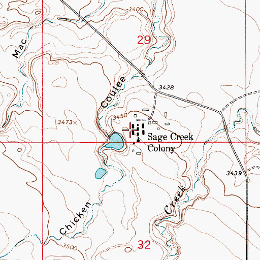 Topographic Map of Sage Creek Colony, MT