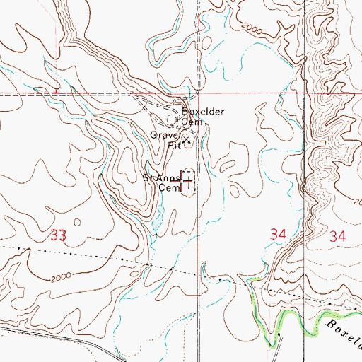 Topographic Map of Saint Ann's Cemetery, MT