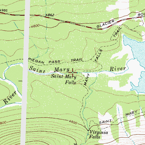 Topographic Map of Saint Mary Falls, MT