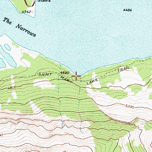 Topographic Map of Saint Mary Lake Trail, MT