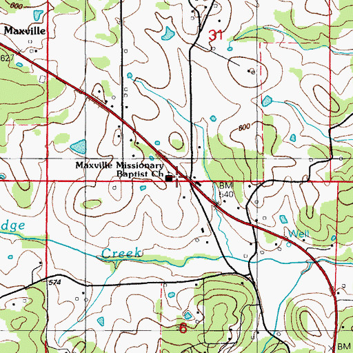 Topographic Map of Maxville Missionary Baptist Church, AR