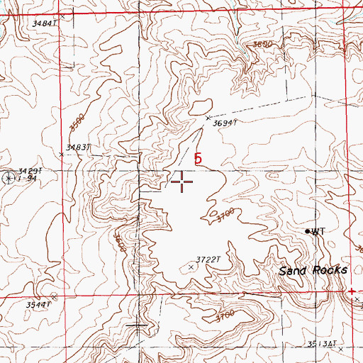 Topographic Map of Sand Rocks, MT